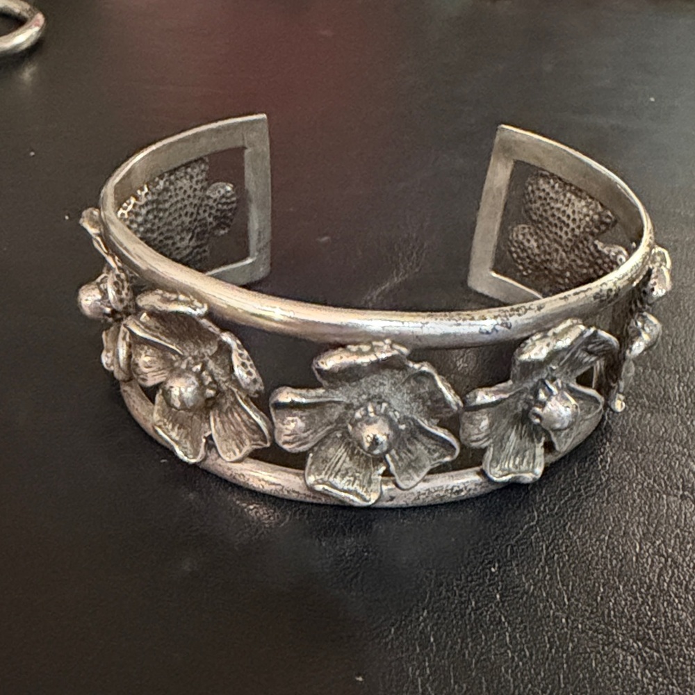 Floral Silver Cuff Bracelet